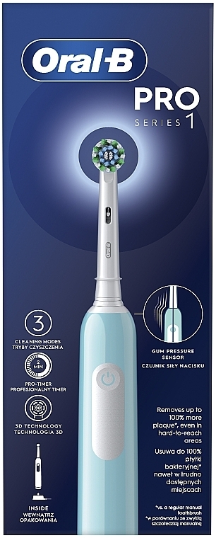 Электрическая зубная щетка, голубая - Oral-B Pro 1 3D Cleaning Caribbean Blue — фото N2