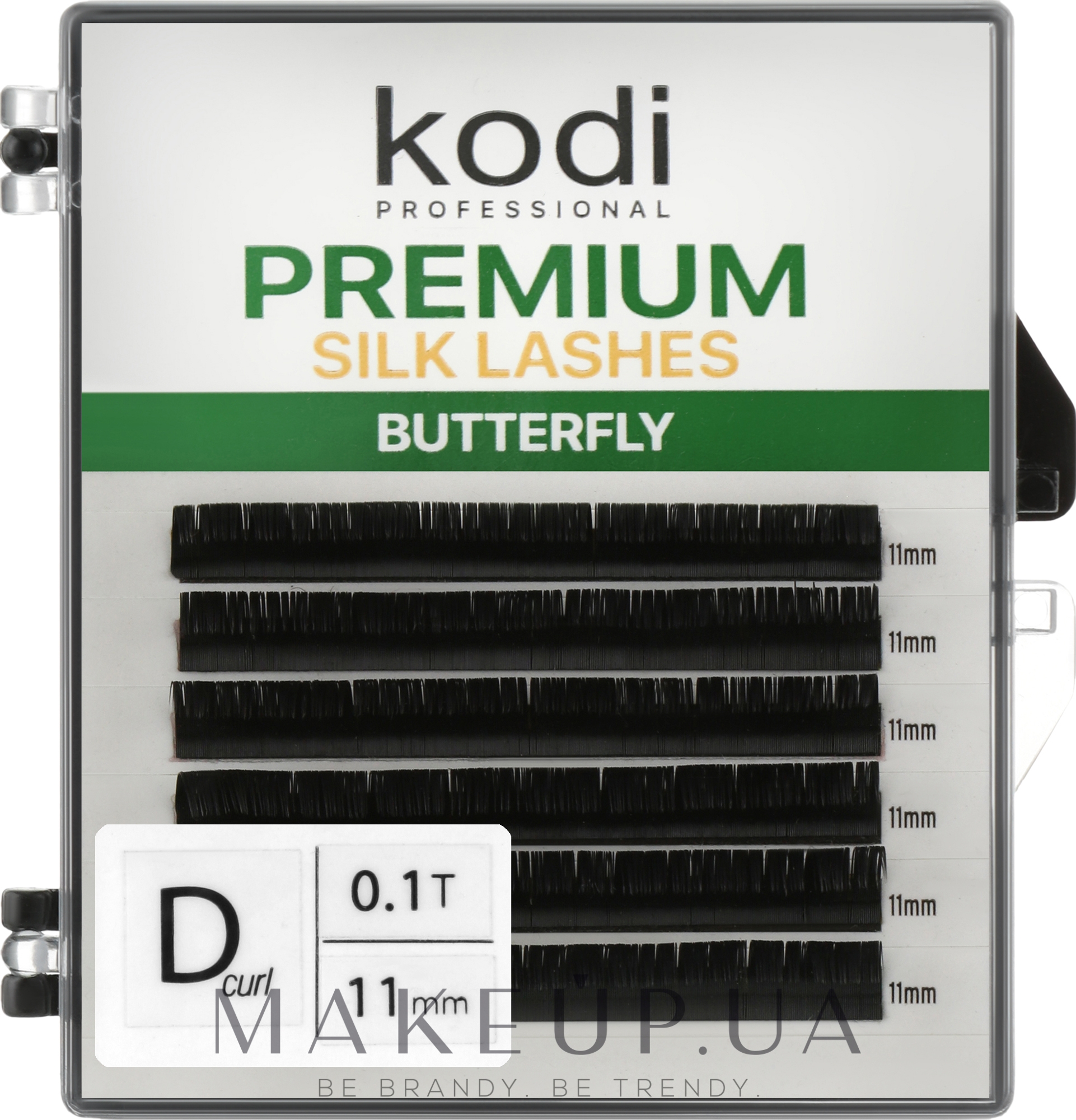 Накладные ресницы Butterfly Green D 0.10 (6 рядов: 11 мм) - Kodi Professional — фото 1уп