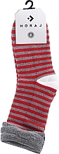 Шкарпетки жіночі довгі з різдвяним мотивом, сірі в червону смужку - Moraj — фото N1