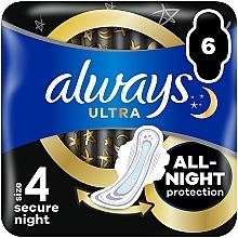 Гігієнічні прокладки, розмір 4, 6 шт. - Always Ultra Secure Night — фото N1