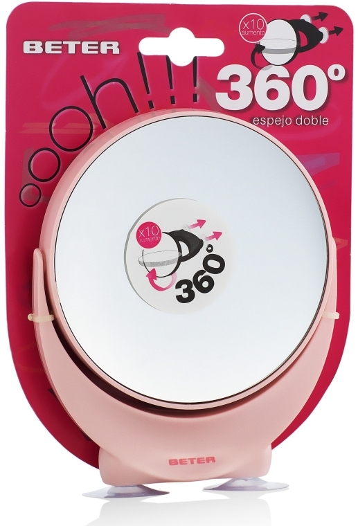Зеркало подвесное двустороннее с x10 увеличением, нежно-розовый - Beter Macro Mirror Oooh 360