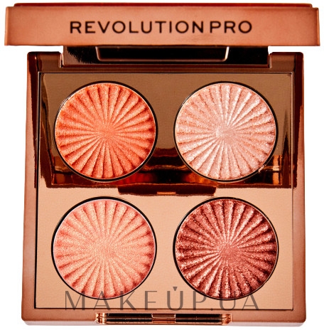 Палетка теней для век - Revolution Pro Goddess Glow Eye Quad Eyeshadow Palette — фото Golden Hour