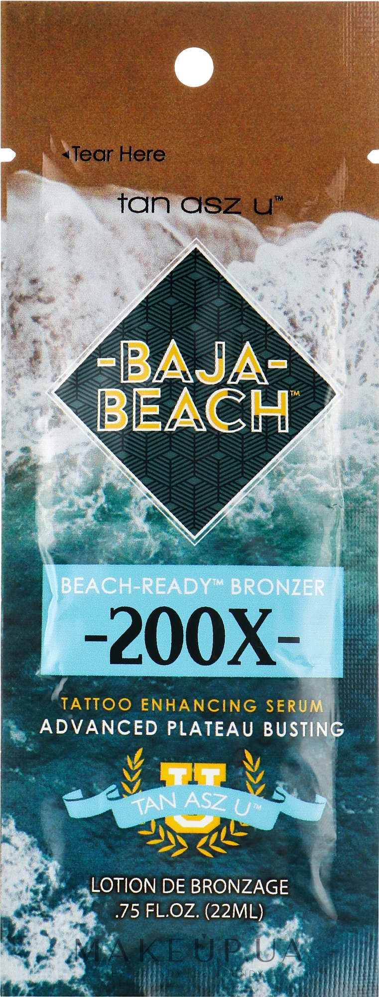 Крем для солярію з бронзантами та захистом тату - Tan Asz U Baja Beach 200X Beach-Ready Bronzer (пробник) — фото 22ml