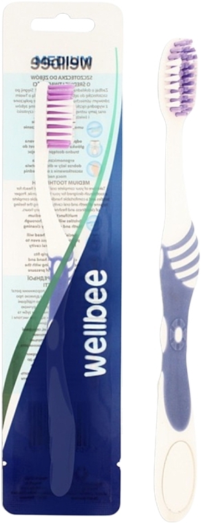 Зубна щітка середньої жорсткості, синя - Wellbee — фото N1