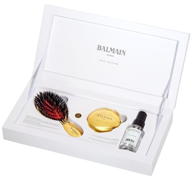 Набор - Balmain Paris Hair Couture Golden Spa (h/parfume/50ml + mirrow + h/brush) — фото N1