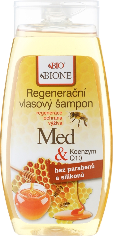 Восстанавливающий шампунь - Bione Cosmetics Honey + Q10 Shampoo — фото N1