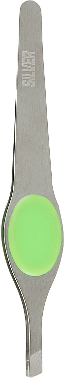 Пинцет скошеный SP-7104/3, 9.7см, салатовый - Silver Style — фото N1