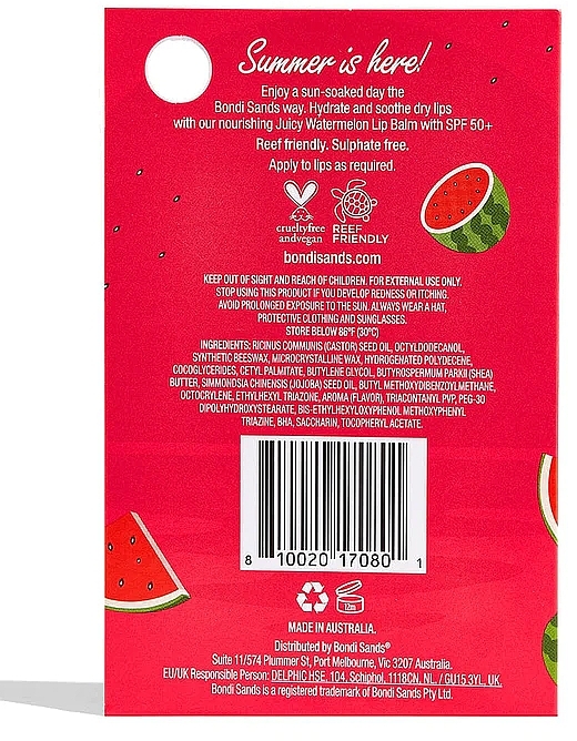 Сонцезахисний бальзам для губ - Bondi Sands Sunscreen Lip Balm SPF50+ Juicy Watermelon — фото N4