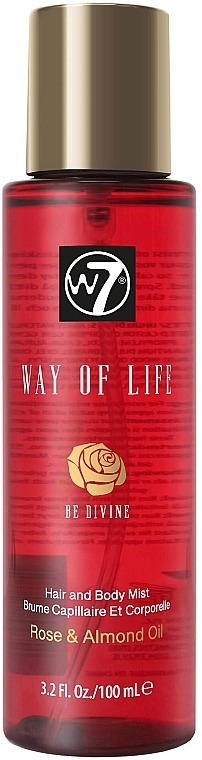 Спрей для волосся і тіла "Троянда та олія мигдалю" - W7 Way of Life Hair & Body Mist Be Divine — фото N1