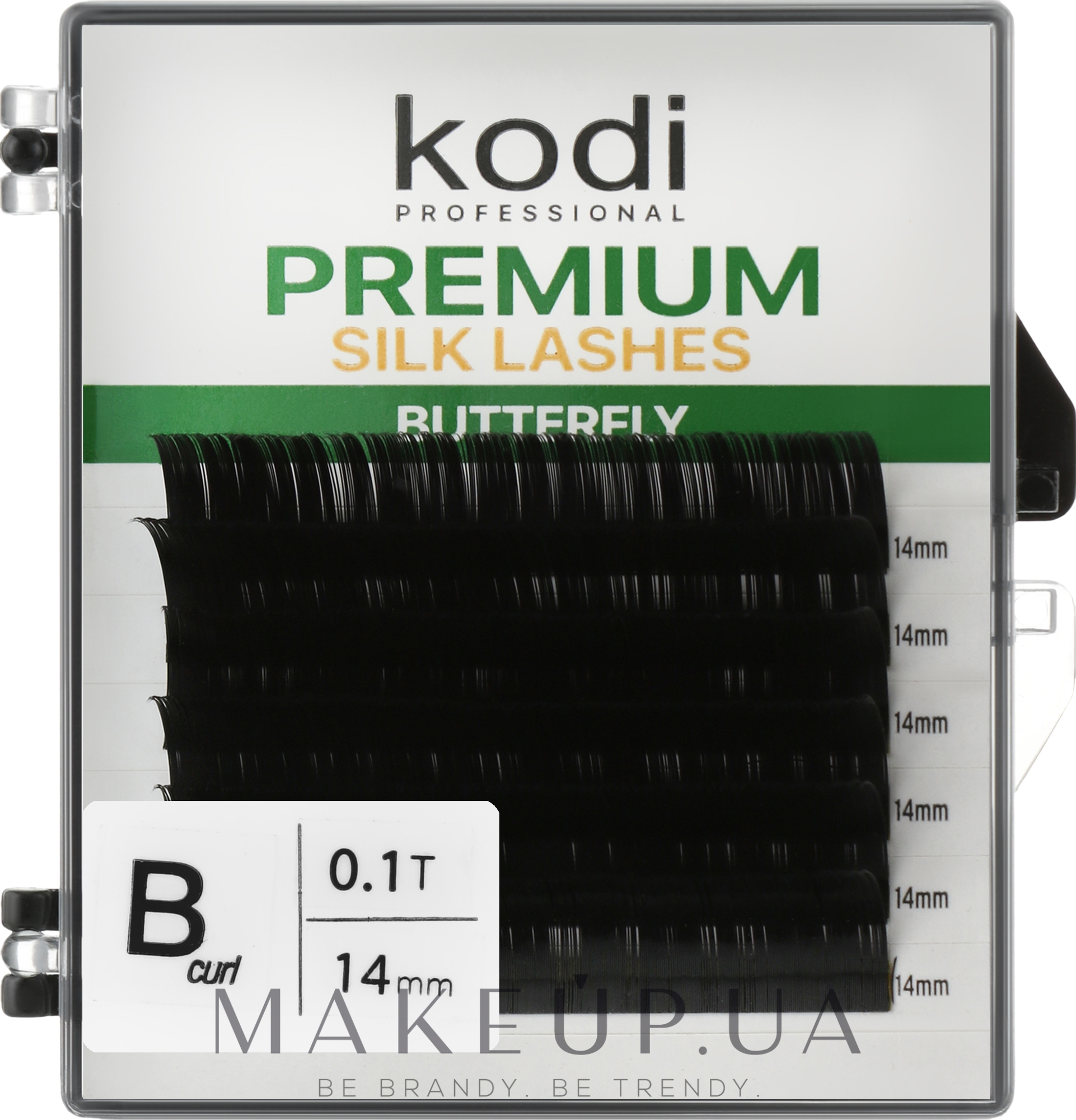 Накладні вії Butterfly Green B 0.10 (6 рядів: 14 мм) - Kodi Professional — фото 1уп