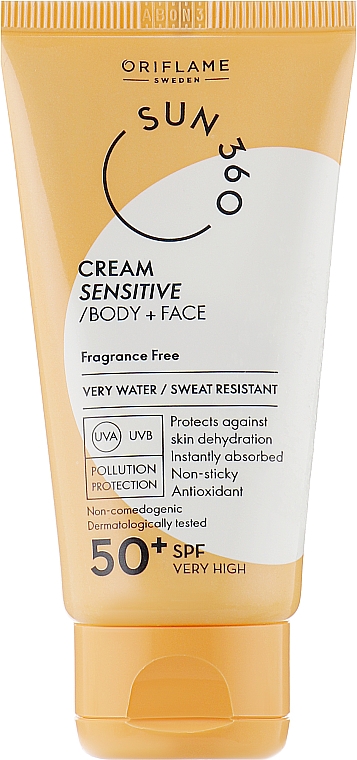 Солнцезащитный крем для чувствительной кожи лица и тела - Oriflame Sun 360 Cream Sensitive Body + Face SPF 50 — фото N1