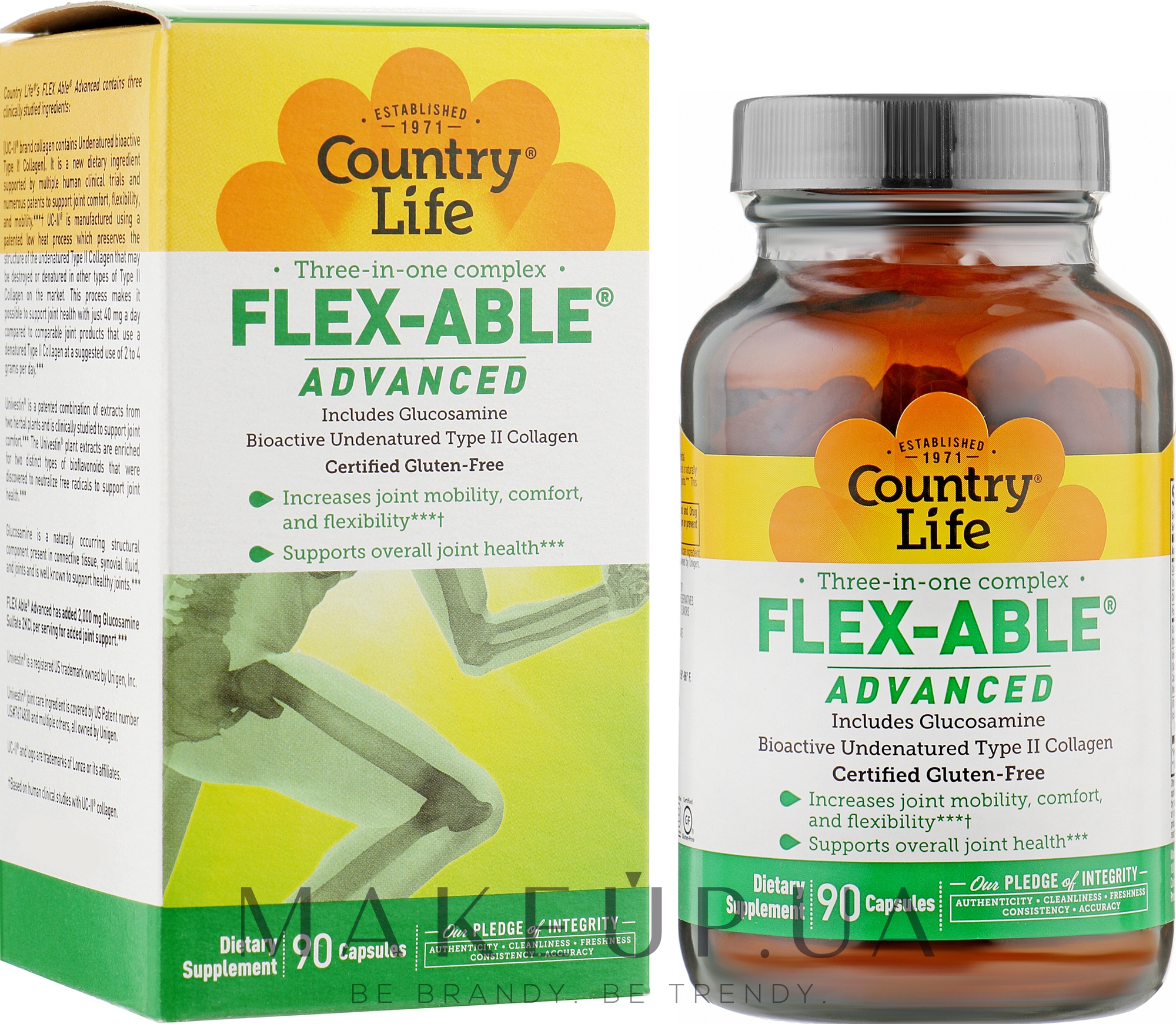 Пищевая добавка для улучшения подвижности, расслабления и гибкости суставов - Country Life Flex-Able Advanced  — фото 90шт