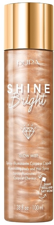 Освітлювальний спрей для тіла та волосся - Pupa Shine Bright Illuminating Body And Hair Spray — фото N1