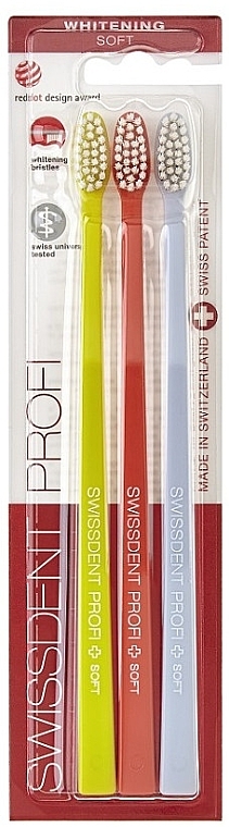 Набор зубных щеток, мягкая, желтая+корраловая+сиреневая - Swissdent Profi Whitening Soft — фото N1