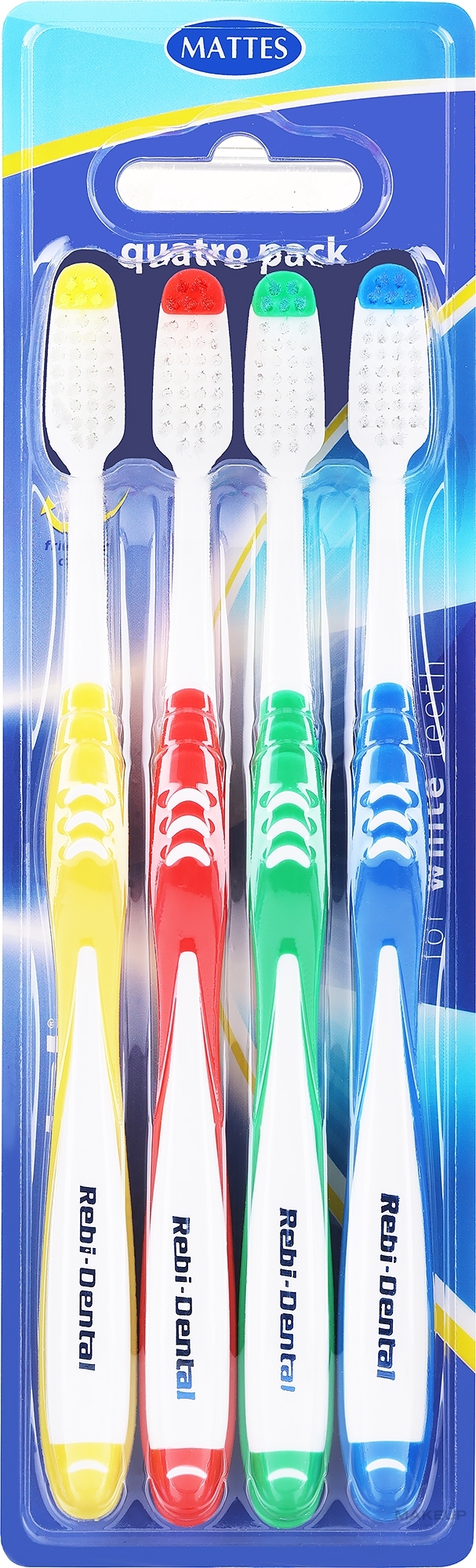 Набор зубных щеток Rebi-Dental M458, средней жесткости, красная+желтая+зеленая+синяя - Mattes — фото 4шт