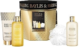 Парфумерія, косметика Набір - Baylis & Harding Sweet Mandarin & Grapefruit Luxury Drum Gift Set (b/lot/200ml + sh/cr/300ml + bath/bubble/300ml + sh/sponge)