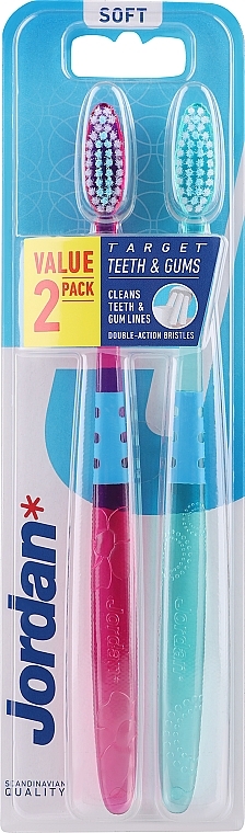 Зубная щетка мягкая, розовая + зеленая - Jordan Target Teeth Toothbrush  — фото N4