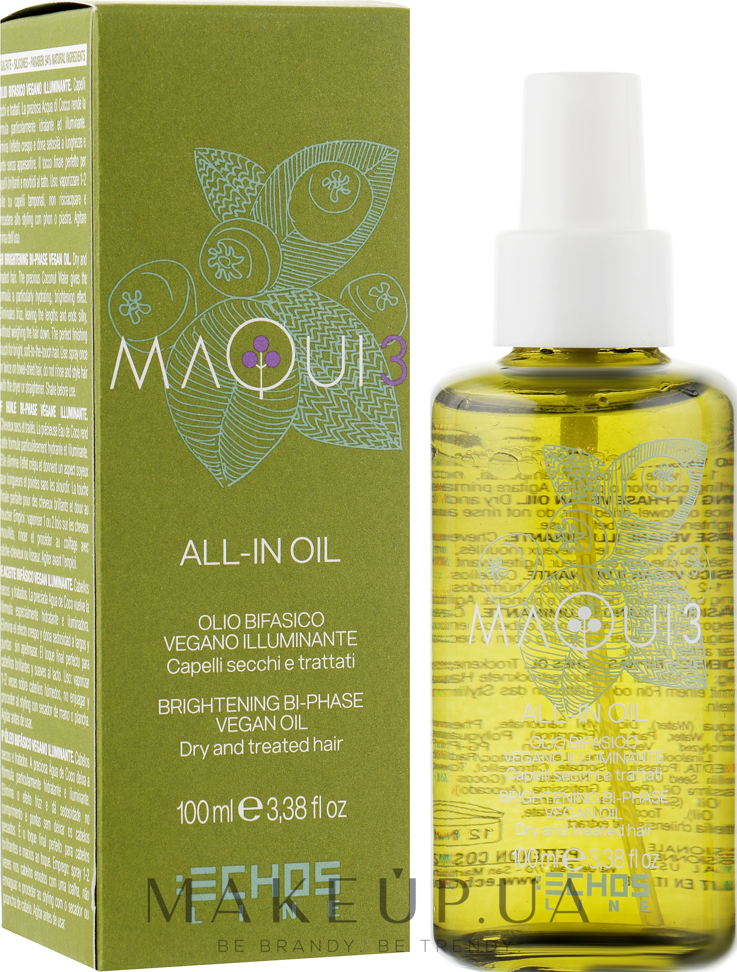 Двофазна веганська олія для блиску волосся - Echosline Maqui 3 Brightening Bi-Phase Vegan Oil — фото 100ml