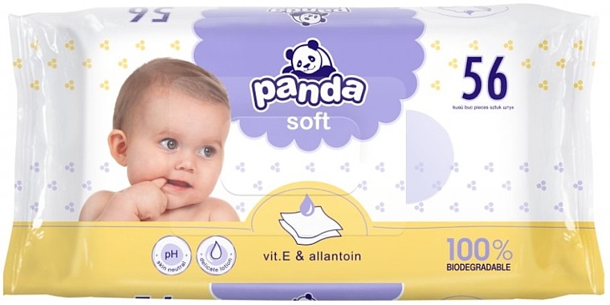 Вологі серветки з алантоїном і вітаміном Е "Panda Soft", 56 шт. - Bella Baby — фото N1