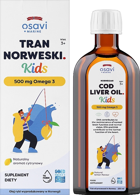 Пищевая добавка "Омега 3", 500 мг, со вкусом лимона, для детей - Osavi Tran Norweski Kids  — фото N2