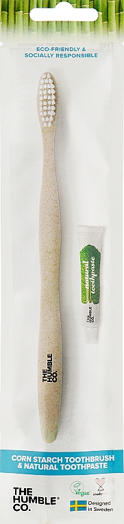 Набор «Зубная щетка из кукурузного крахмала (мягкая) + Зубная паста 7 мл» - The Humble Co.