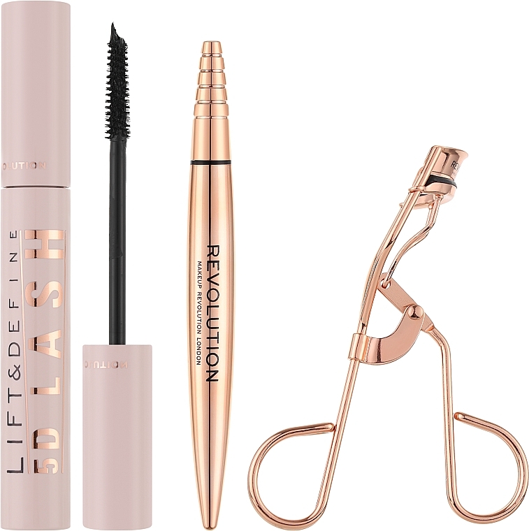 Набор - Makeup Revolution 5D Lash Eye Gift Set (eyelash curler/1pc + mascara/14ml + eyeliner/0.8ml) — фото N2