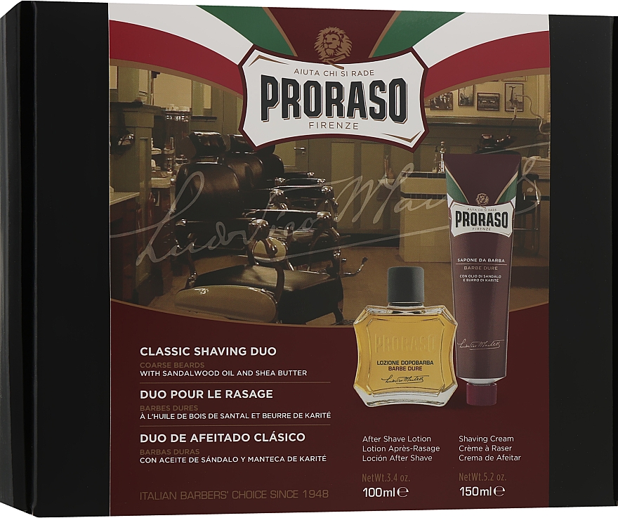Набір для гоління жорсткої щетини з екстрактом каріте й сандаловою олією - Proraso Red Classic Shaving Duo (sh/cr/150ml + ash/lot/100ml) — фото N1