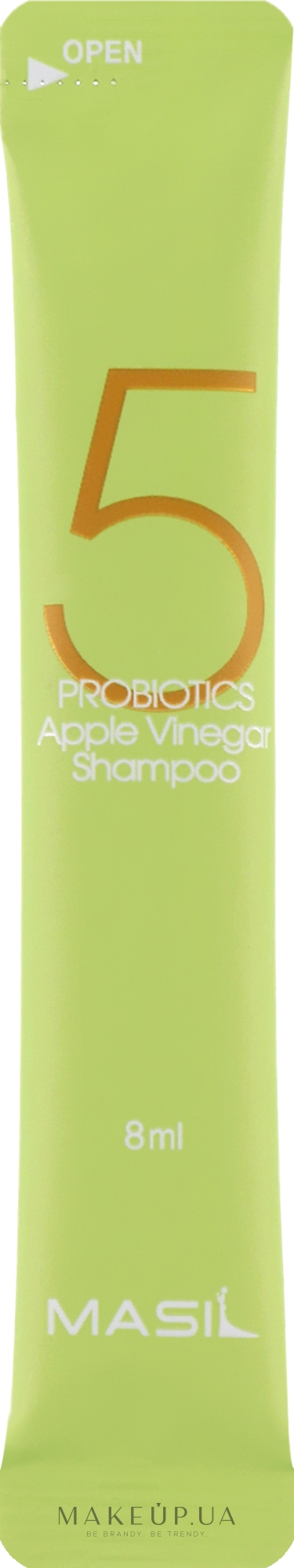 Мягкий безсульфатный шампунь с проботиками и яблочным уксусом - Masil 5 Probiotics Apple Vinegar Shampoo (пробник) — фото 8ml