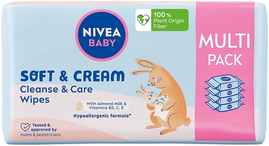 Биоразлагаемые салфетки, 4 x 57 шт. - Nivea Baby Soft & Cream — фото N1