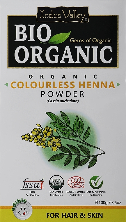 Натуральний безбарвний порошок листя хни - Indus Valley Bio Organic Colourless Henna Leaf Powder — фото N1