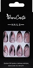 Накладные ногти с мотивом из нитей черного и серебристого цвета, 24 шт. - Deni Carte Nails Natural 2 Minutes Manicure  — фото N1