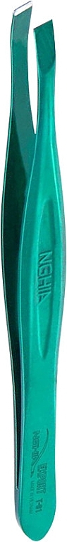 Пінцет для брів скошений T.01GR, зелений - Nghia Export Tweezers — фото N2