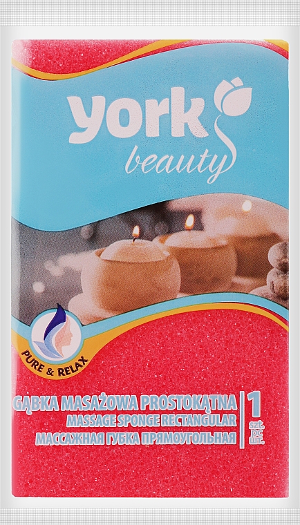 Губка для ванни та масажу, прямокутна, рожева - York — фото N1