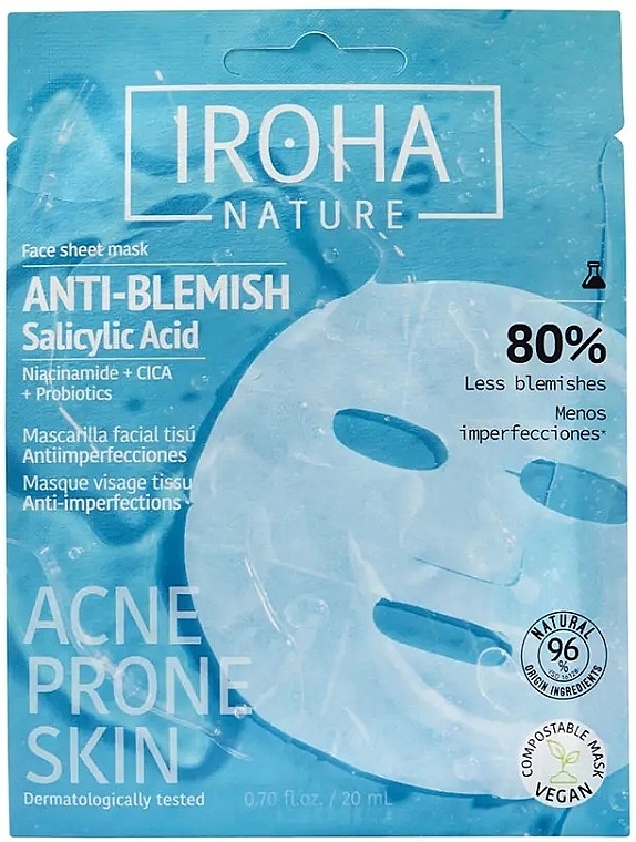 Тканинна маска для обличчя проти прищів - Iroha Nature Anti-Blemish Face Sheet Mask — фото N1