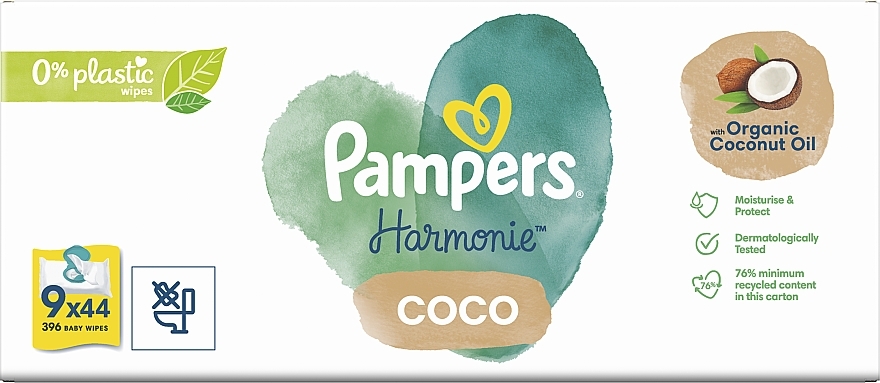 Дитячі вологі серветки, 9x44 шт. - Pampers Harmonie Coco Body Wipes — фото N4