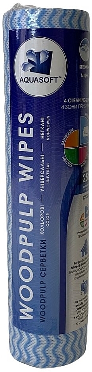 Універсальні серветки, спанлейс, блакитна хвиля, 25x30 см, 30 шт. - Aquasoft Woodpulp Wipes  — фото N5