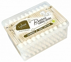Дитячі ватні палички в пластиковій коробці, 55 шт. - Mattes Lybar Bamboo Cotton Sticks — фото N1