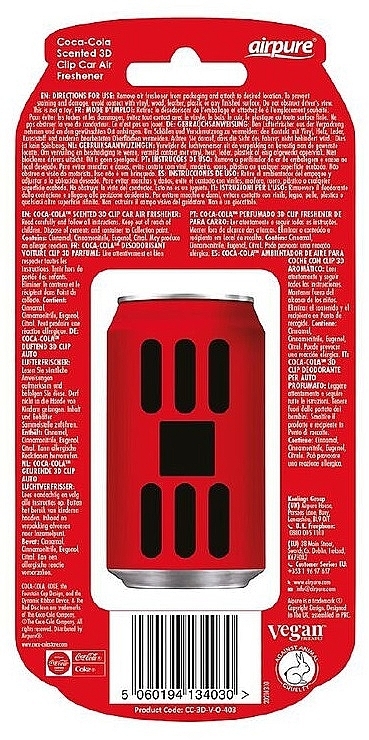 Автомобільний освіжувач повітря "Кока-кола" - Airpure Car Vent Clip Air Freshener Coca-Cola — фото N2