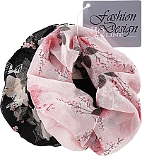 Резинки для волос с цветочным принтом, 23989, черная + розовая 2 - Top Choice  — фото N1