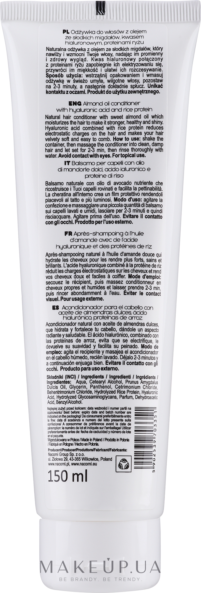  Кондиціонер для волосся - Nacomi Natural With Sweet Almond & Hyaluronic Acid Conditioner — фото 150ml
