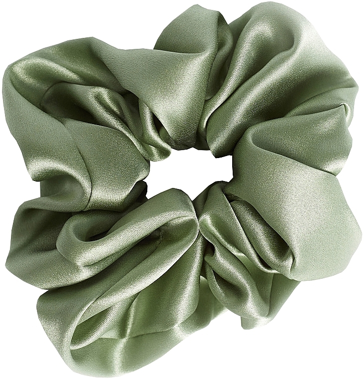 Резинка для волосся з натурального шовку, пишна, світло-зелена - de Lure Scrunchie