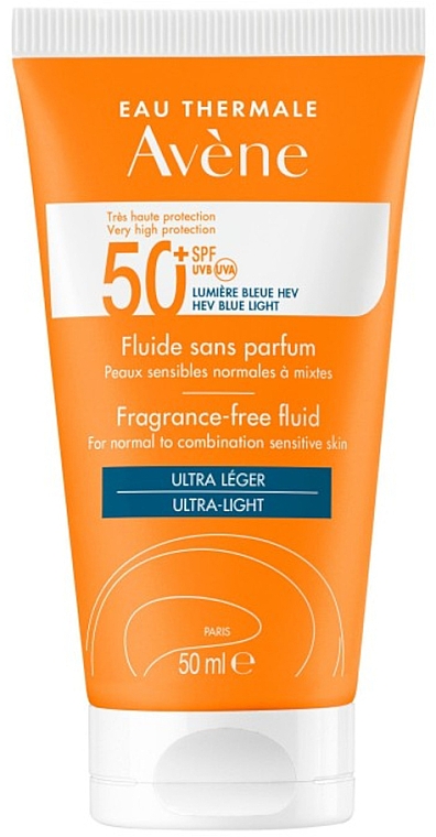 Сонцезахисний флюїд для обличчя без запаху - Avene Eau Thermale Fragrance-Free Fluid SPF 50+ — фото N1