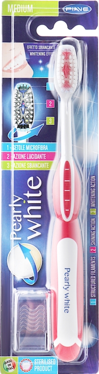 Зубная щетка "Pearly White", средней жесткости, красная - Piave Pearly White Medium Toothbrush — фото N1