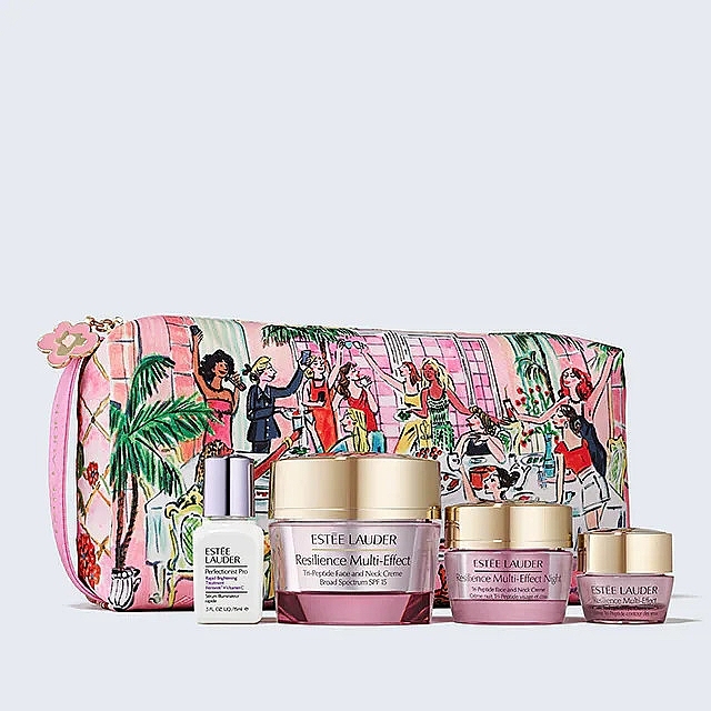 Набор - Estee Lauder Radiance Routine Resilience Multi-Effect Skincare Set (f/cr/15 ml + n/cr/15 ml + eye/cr/5 ml + serum/15 ml + bag) — фото N1