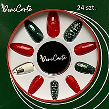 Парфумерія, косметика Накладні нігті "Різдвяні візерунки", червоно-зелені з білим - Deni Carte