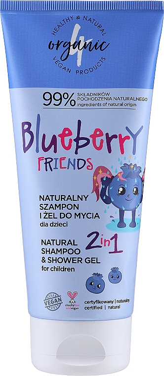 Натуральний шампунь і гель для душу 2 в 1 для дітей - 4Organic Blueberry Friends Natural Shampoo & Shower Gel 2 in 1 — фото N1