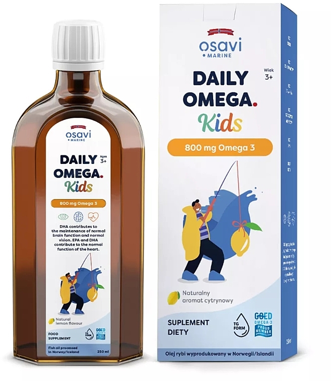 Добавка харчова "Омега 3", 800 мг, зі смаком лимона, для дітей - Osavi Daily Omega Kids — фото N1
