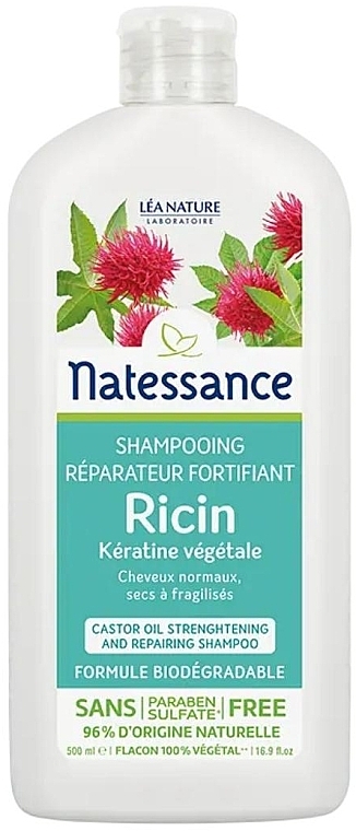 Шампунь для волосся з рициновою олією та рослинним кератином - Natessance — фото N3