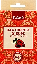 Благовония конусы "Наг Чампа и роза" - Tulasi Nag Champa & Rosa Incense Cones — фото N1