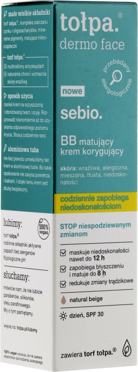 Матирующий BB крем - Tolpa Dermo Face Sebio. BB Cream